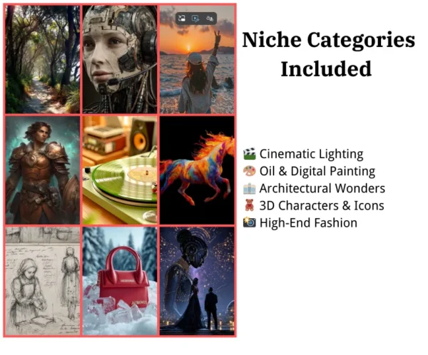 Categories & Variety 200 Ultimate Aesthetic Midjourney Prompts – The Final Creative Vault (PLR)